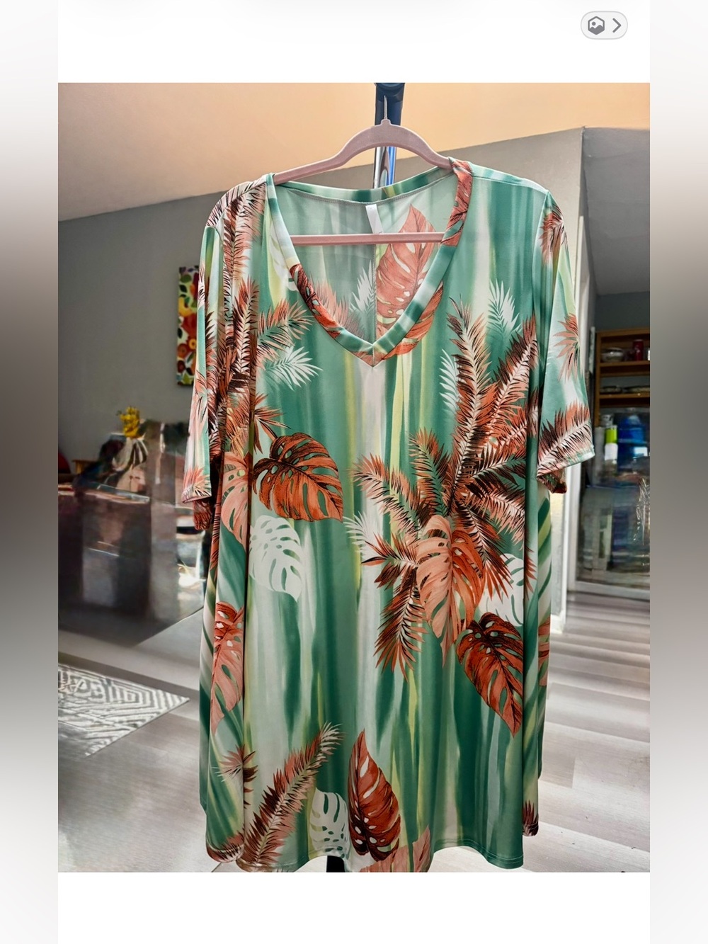 Vibrant Leaf Print V-Neck Blouse